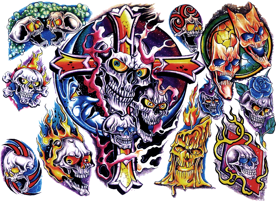 Colorful Skull Tattoo Designs Collection PNG Image