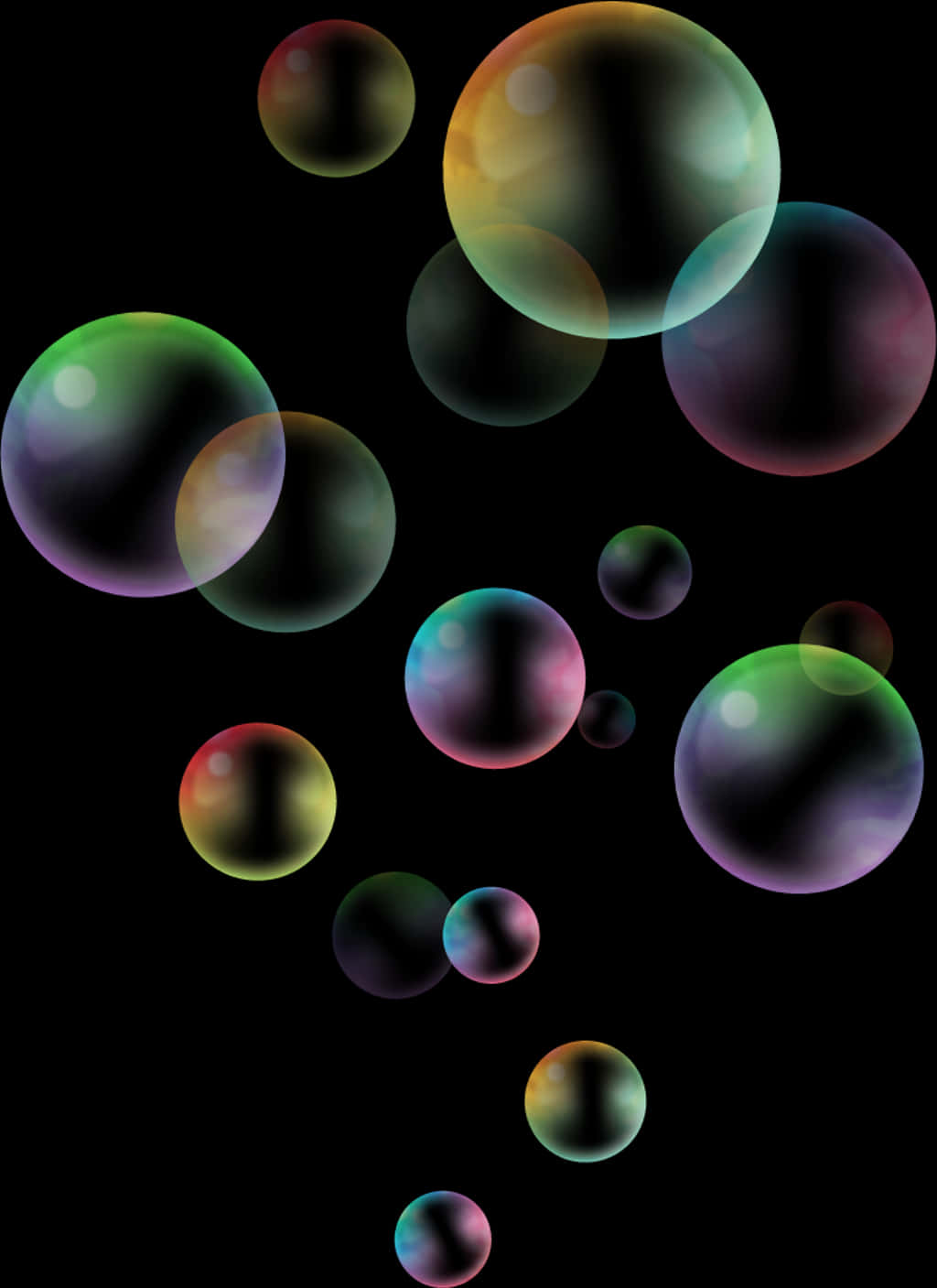 Colorful Soap Bubbleson Black Background.jpg PNG Image