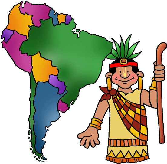 Colorful South America Mapand Indigenous Person Cartoon PNG Image