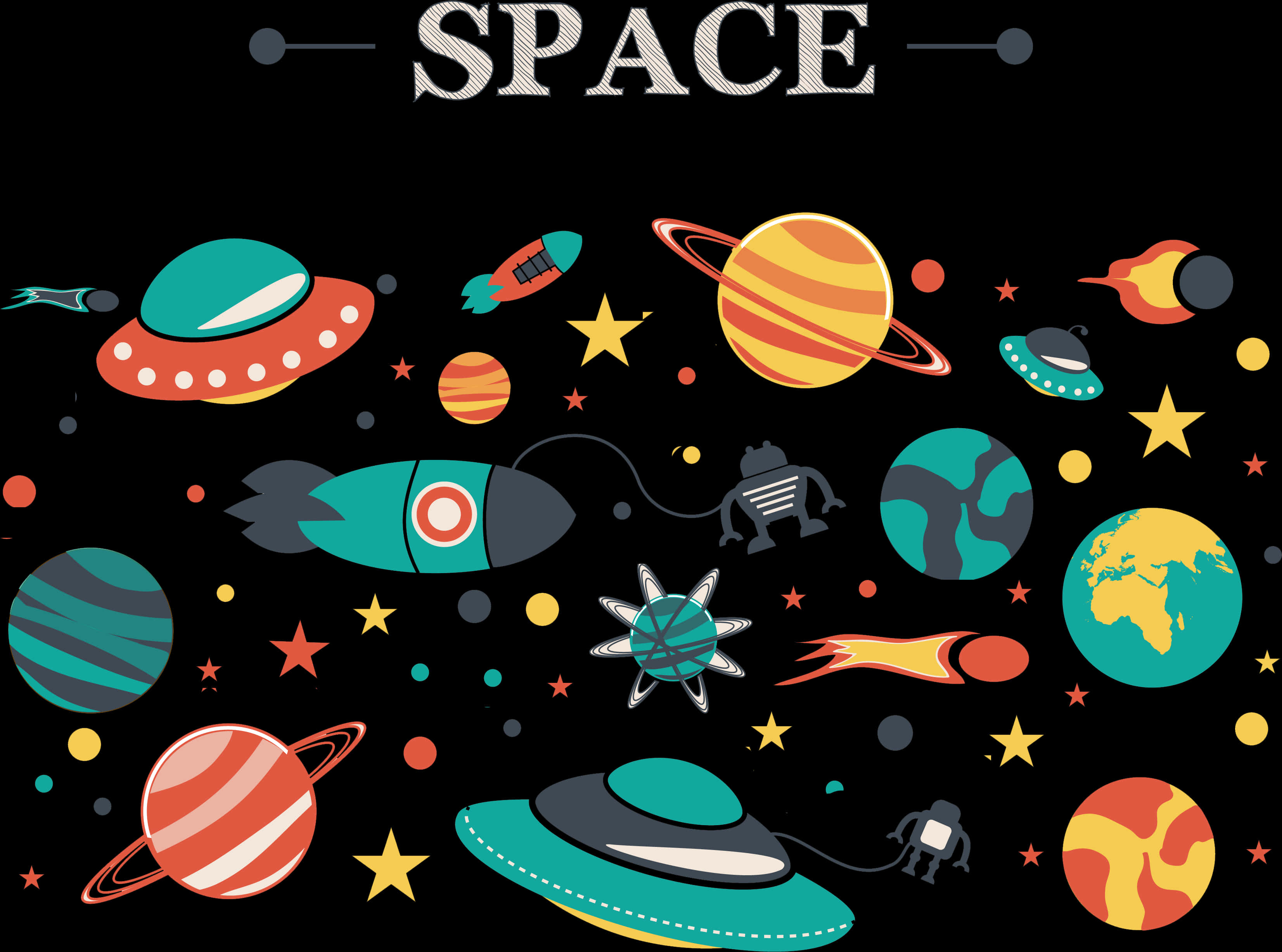 Colorful Space Theme Illustration PNG Image