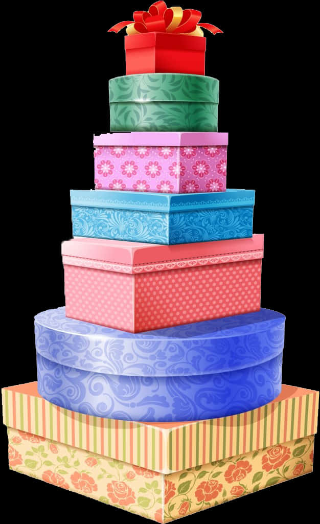 Colorful Stacked Gift Boxes PNG Image