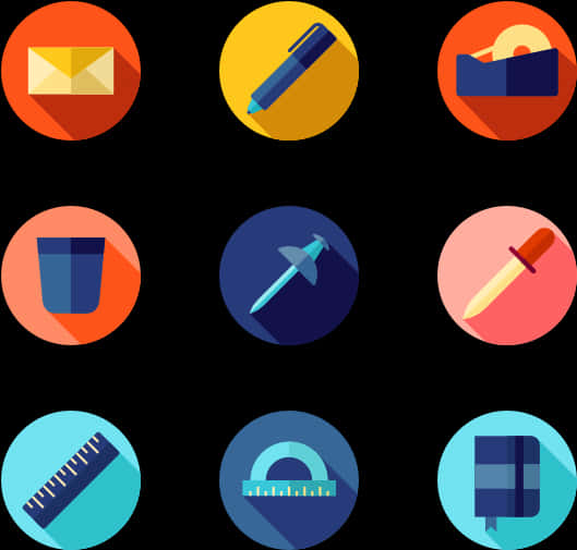 Colorful Stationery Icons Set PNG Image