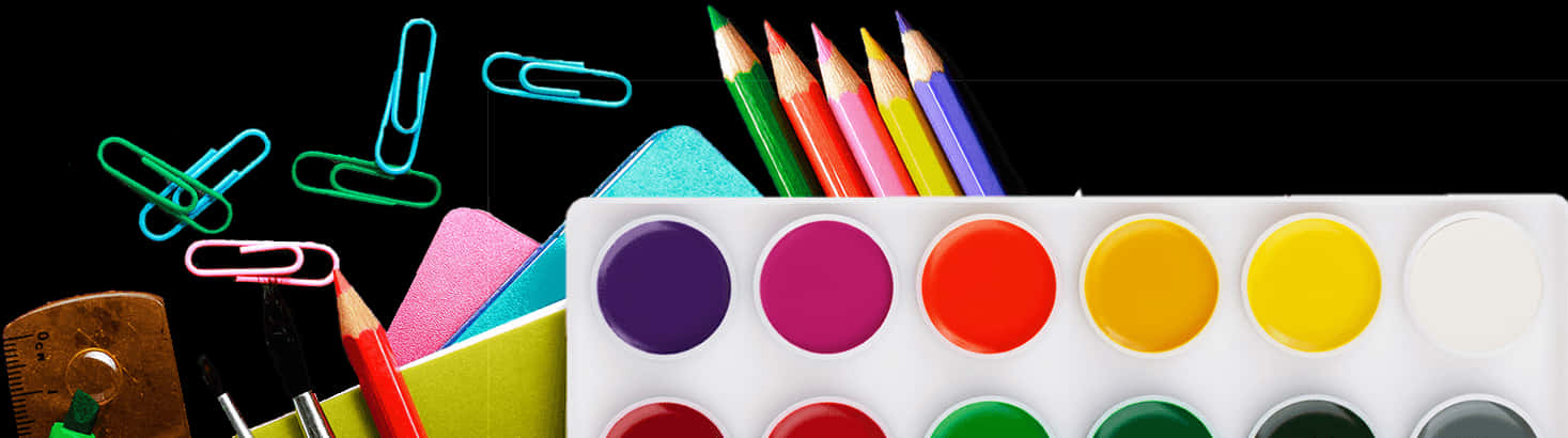 Colorful Stationery Items Banner PNG Image