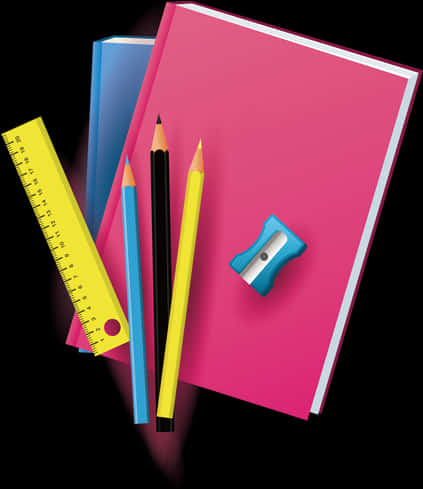 Colorful Stationery Items Top View PNG Image