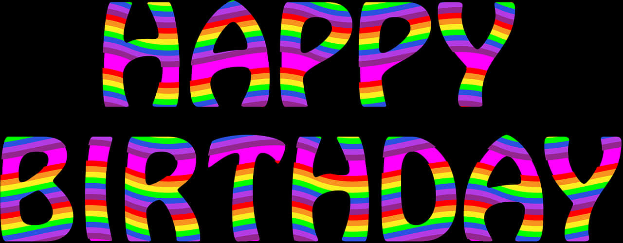 Colorful Striped Happy Birthday Text PNG Image