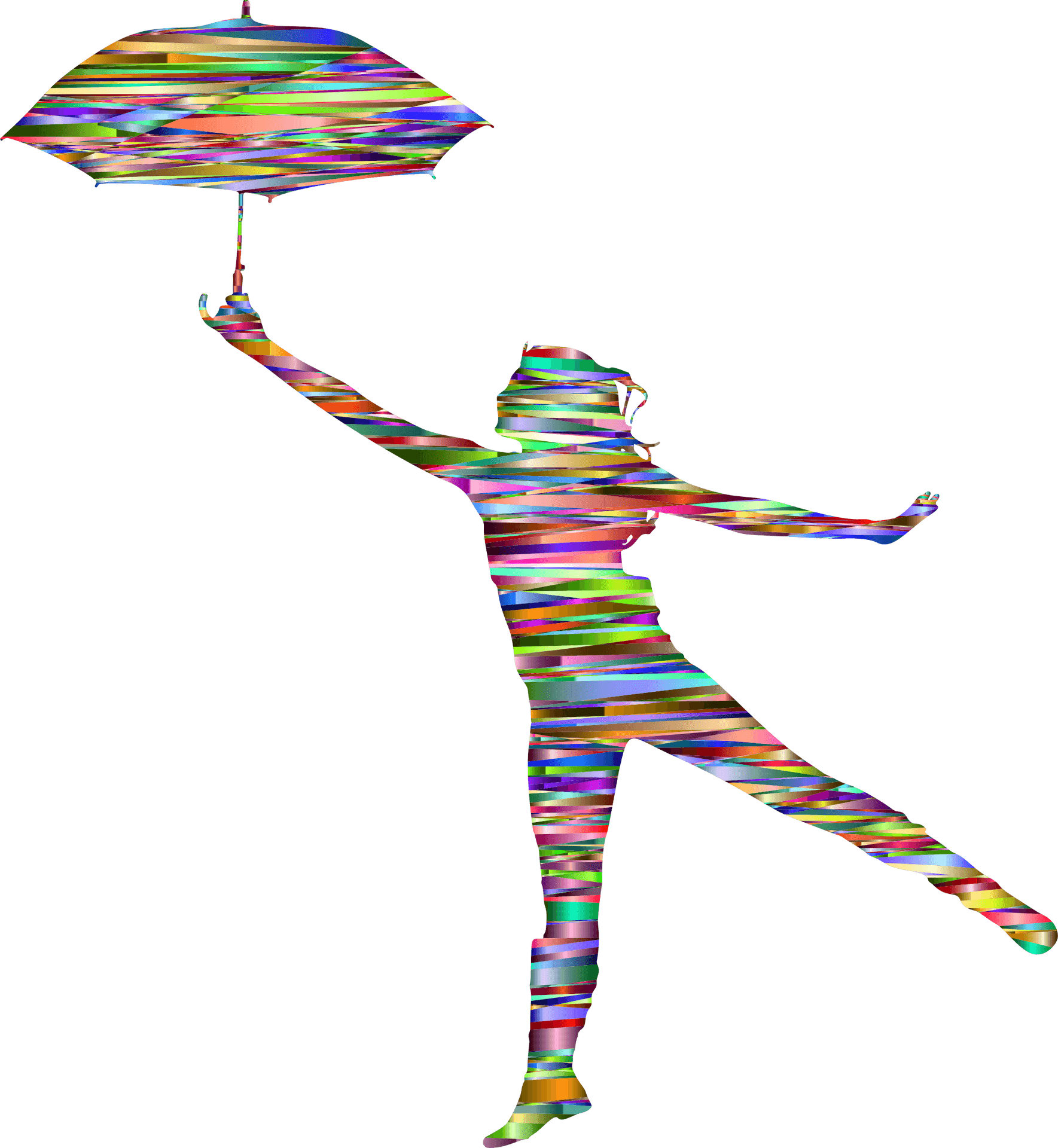 Colorful Striped Silhouette Umbrella Dance PNG Image