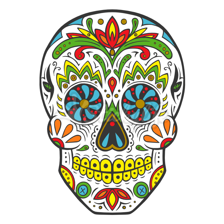 Colorful Sugar Skull Illustration PNG Image