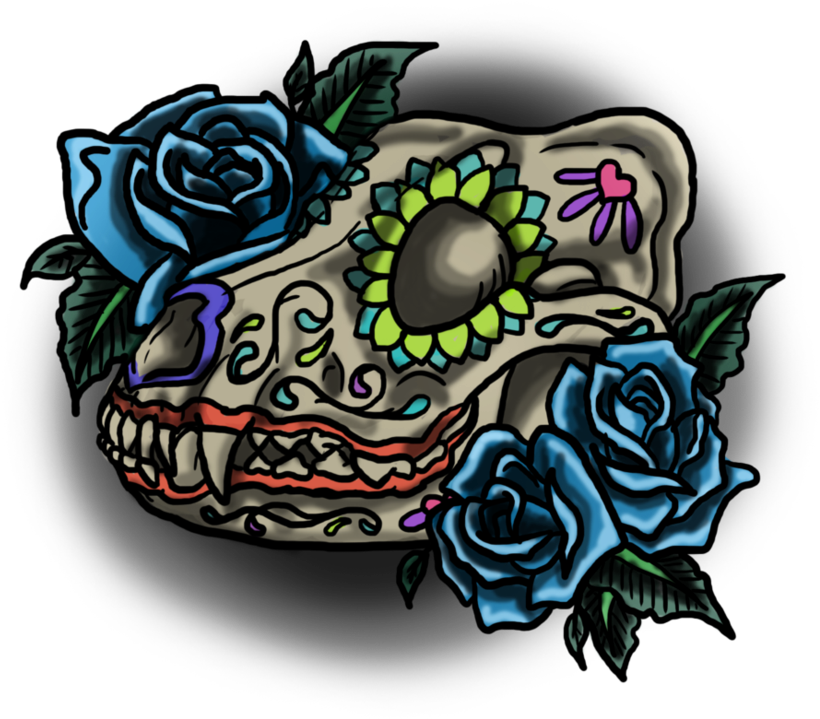 Colorful Sugar Skull Tattoo Design PNG Image