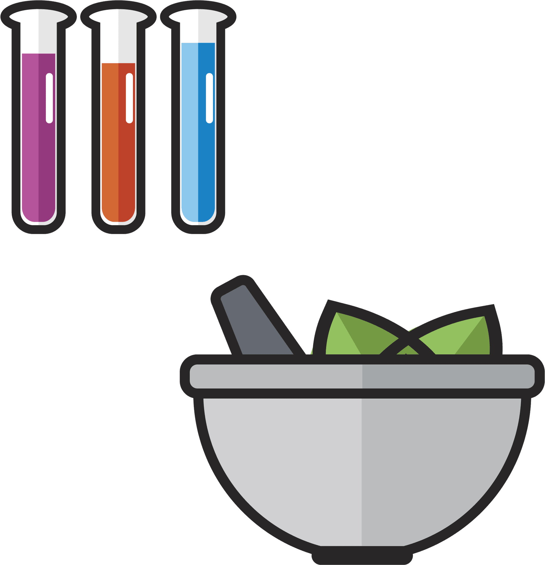 Colorful Test Tubesand Mortar Pestle Vector PNG Image