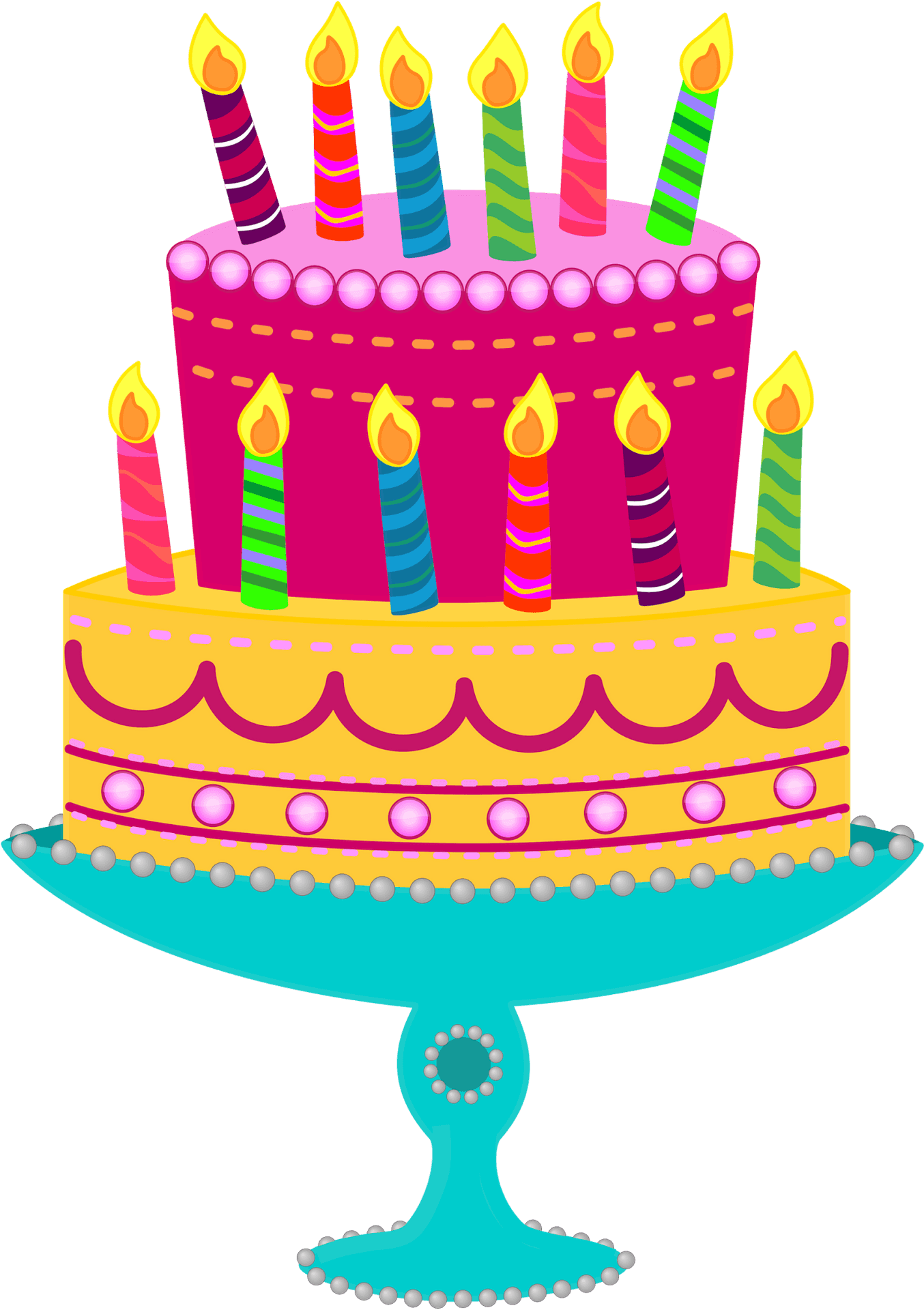 Colorful Tiered Birthday Cake PNG Image