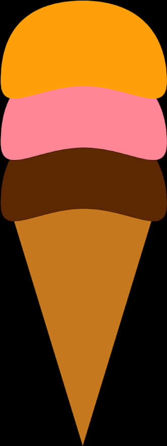 Colorful Triple Scoop Ice Cream Cone Clipart PNG Image