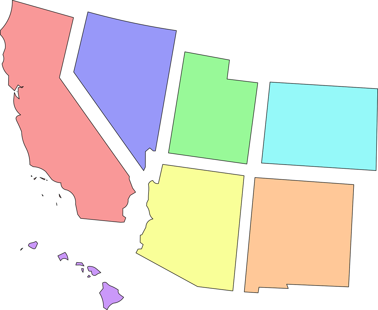 Colorful U S West Coast States Outline PNG Image