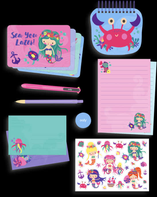 Colorful Underwater Themed Stationery Set PNG Image