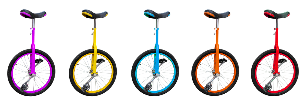 Colorful Unicycles Black Background PNG Image