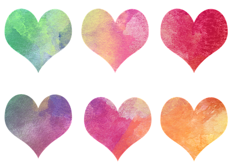 Colorful Watercolor Hearts Collection PNG Image