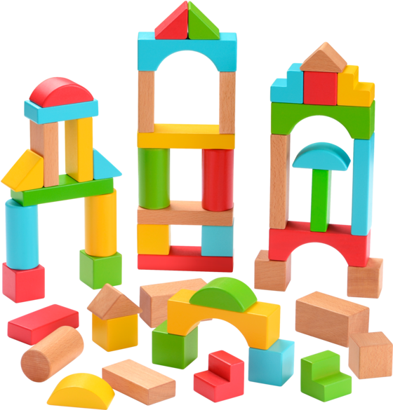 Colorful Wooden Blocks Construction Toys PNG Image