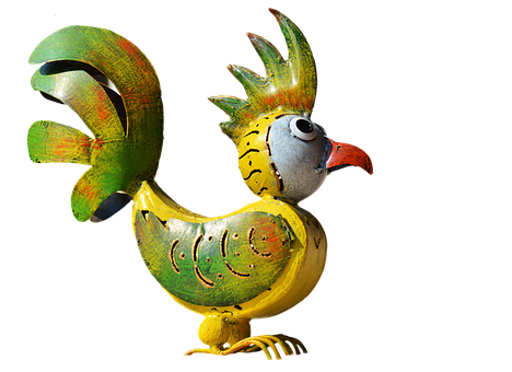 Colorful Wooden Rooster Sculpture PNG Image