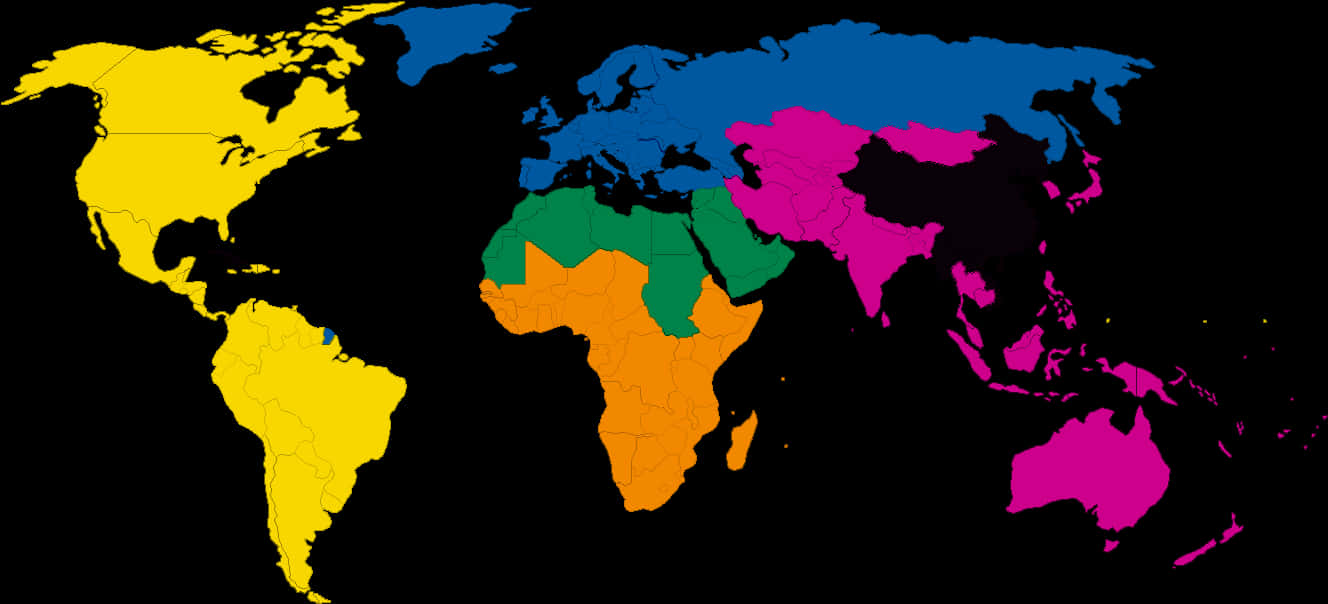 Colorful World Map Continents PNG Image