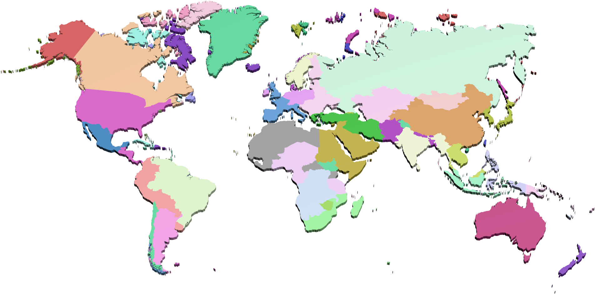 Colorful World Map Political Divisions PNG Image