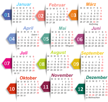 Colorful Yearly Calendar Design PNG Image