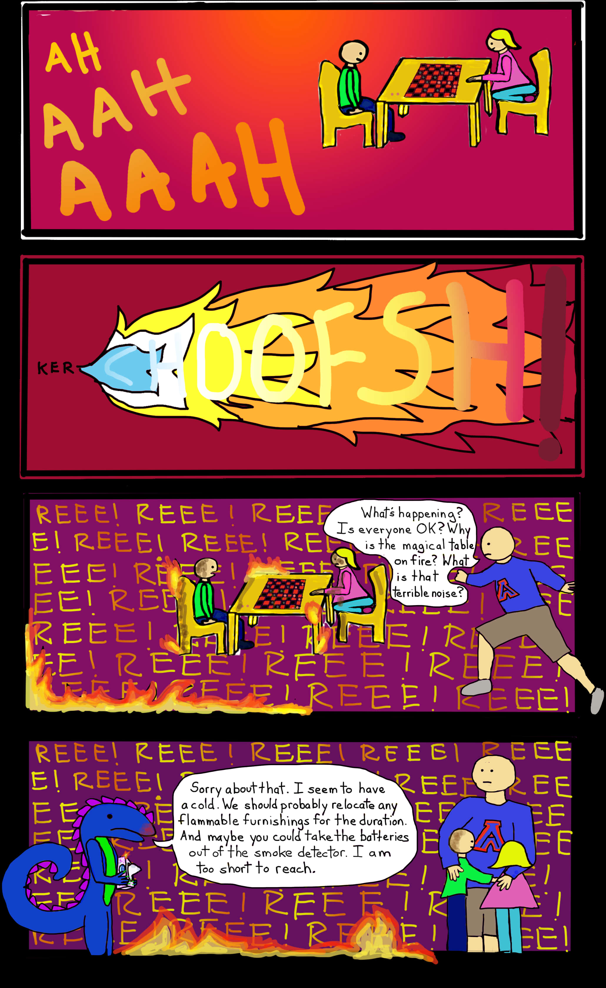 Comic Unexpected Fire Alarm Situation PNG Image