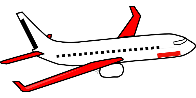 Commercial Airplane Graphic Red Accents PNG Image