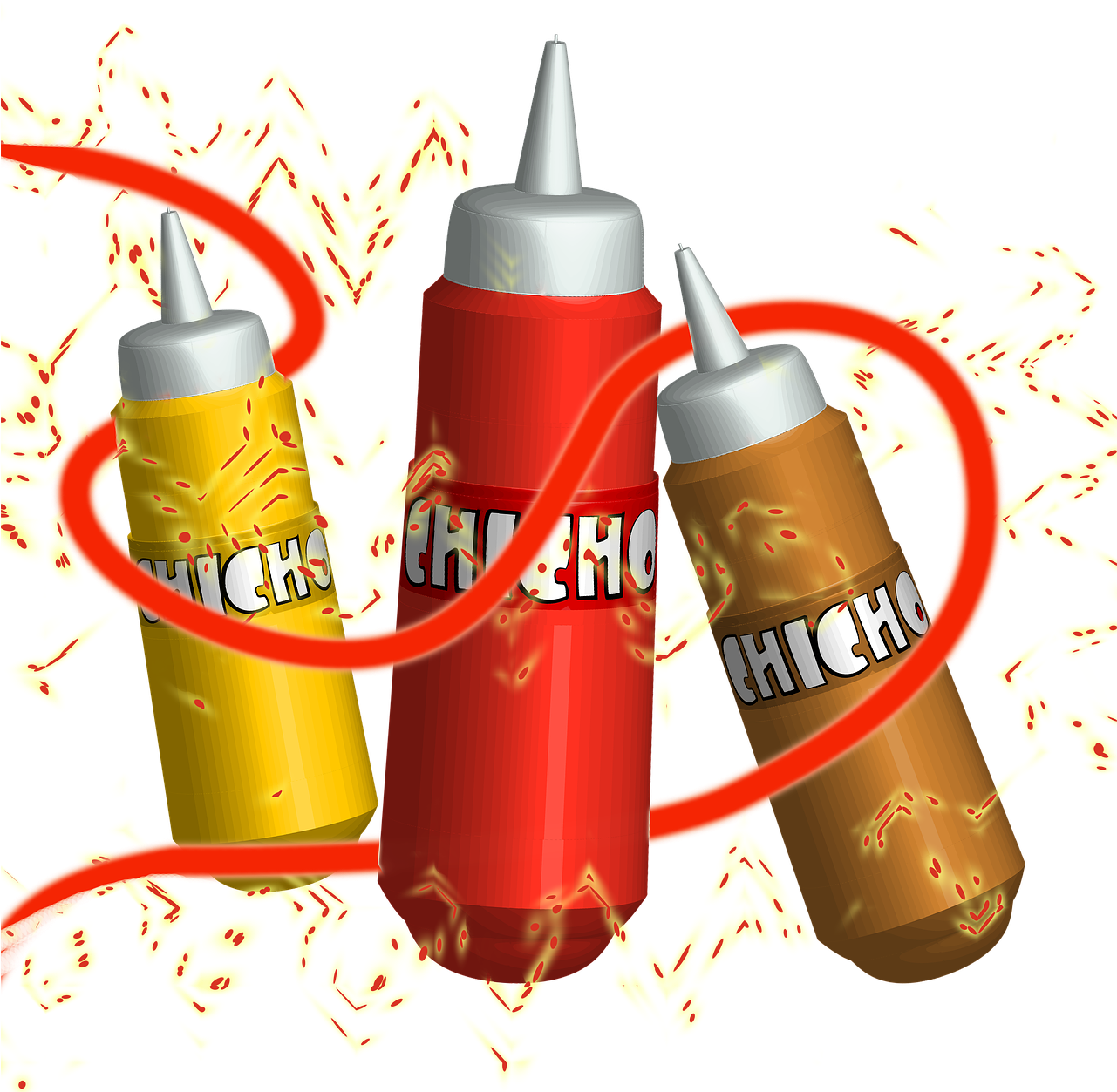 Condiment Squeeze Bottles Artistic Design PNG Image