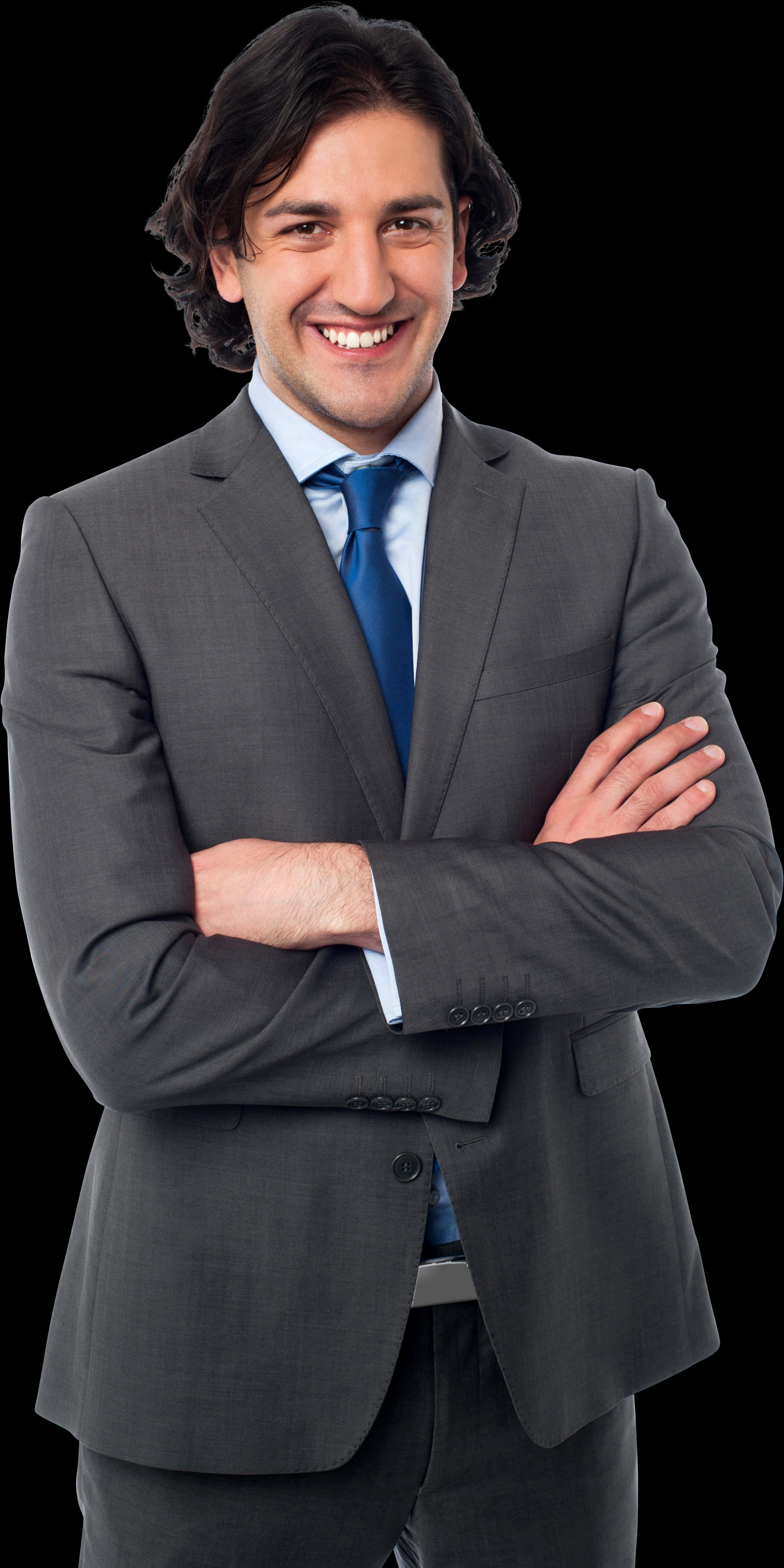 Confident Businessmanin Grey Suit PNG Image