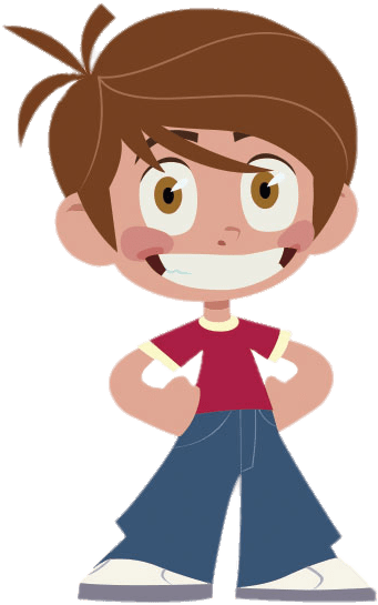 Confident Cartoon Boywith Brown Hair PNG Image