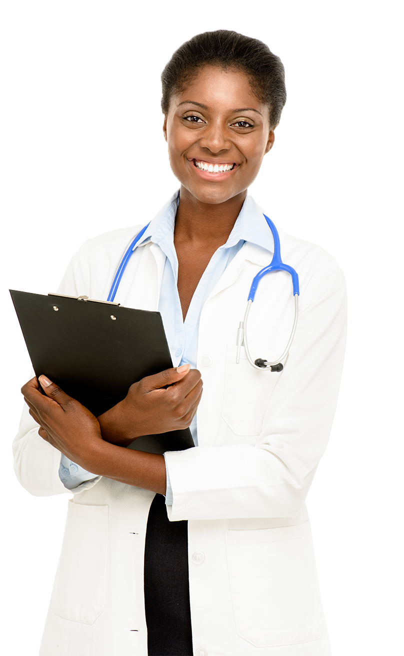 Confident Female Physician With Clipboard PNG Image