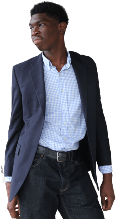 Confident Manin Navy Blazer PNG Image