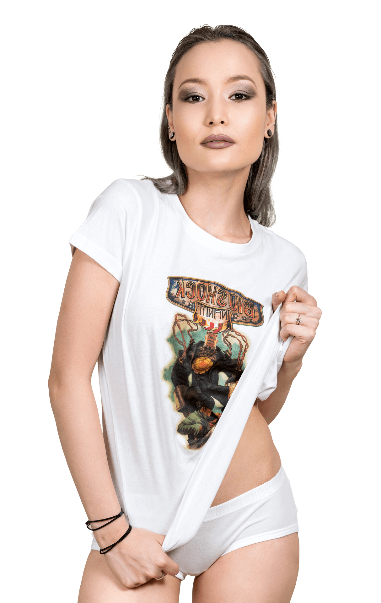 Confident Model Graphic Tee PNG Image