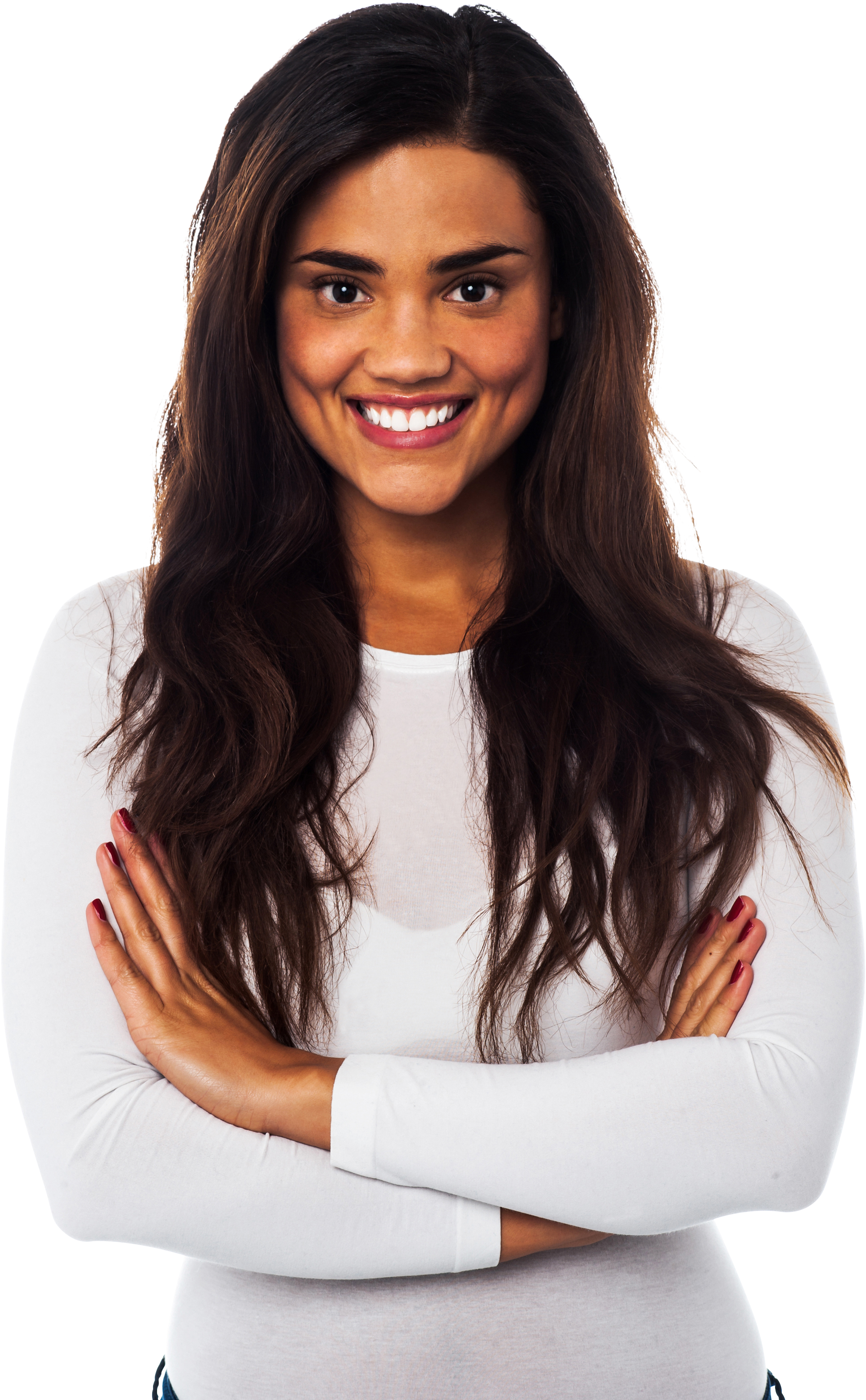 Confident Smiling Woman Crossed Arms PNG Image