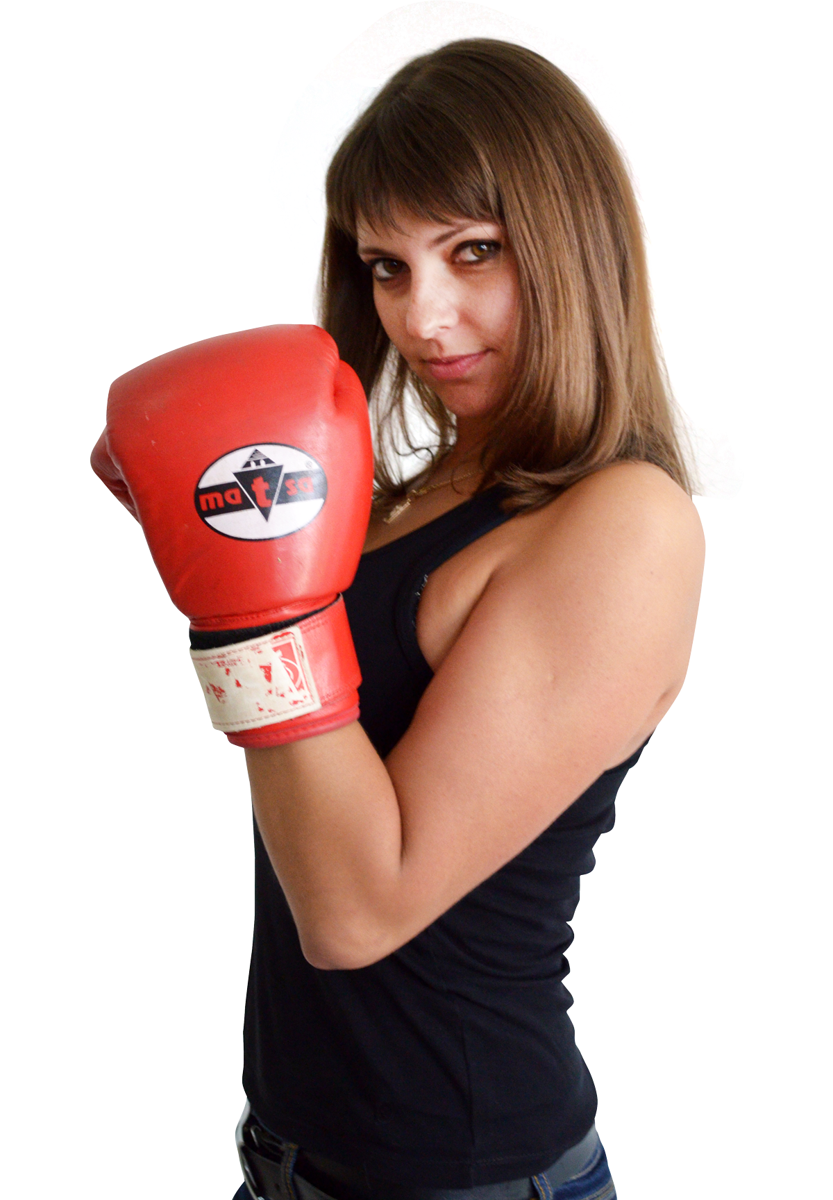 Confident Woman Boxing Gloves PNG Image