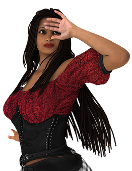 Confident Woman Red Top Black Background PNG Image