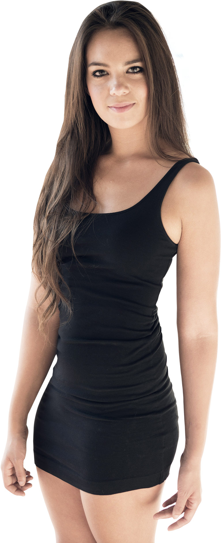 Confident Womanin Black Dress PNG Image