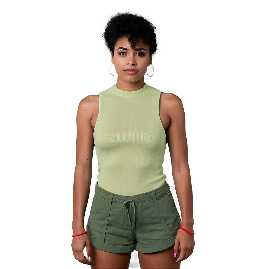 Confident Womanin Summer Outfit PNG Image