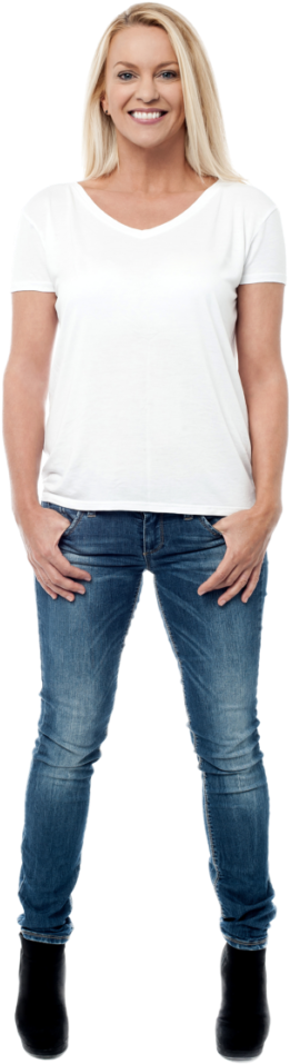 Confident Womanin White Shirtand Jeans PNG Image