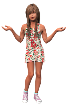 Confused Cartoon Girlin Floral Dress PNG Image