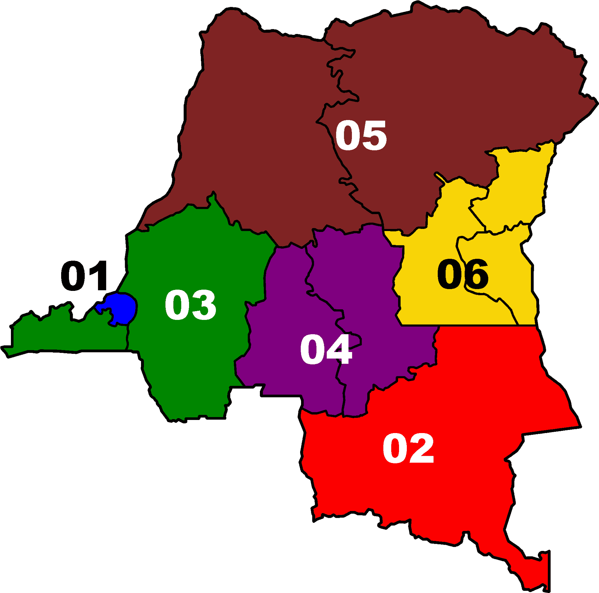 Congo_ Regions_ Map_ Color_ Coded PNG Image