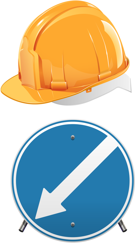 Construction Helmetand Direction Sign PNG Image