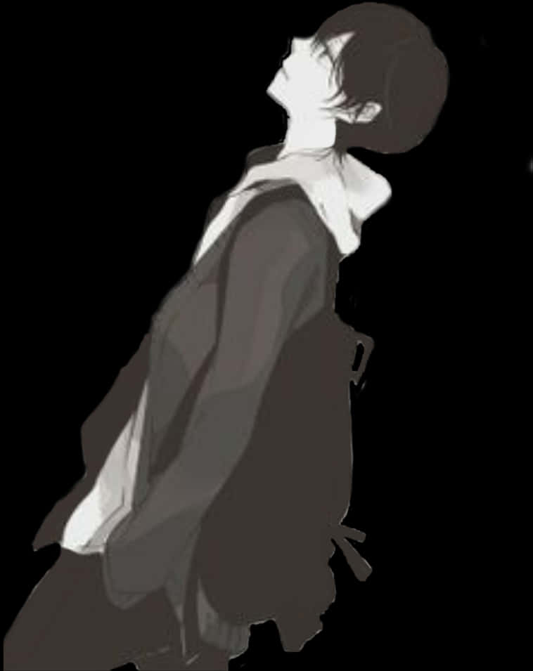 Contemplative Anime Boy Monochrome PNG Image