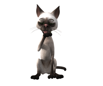 Contemplative Cartoon Cat PNG Image