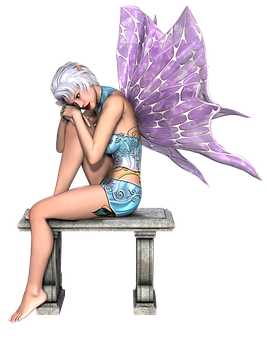 Contemplative Fairyon Bench PNG Image