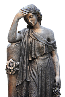 Contemplative Female Statuewith Roses PNG Image