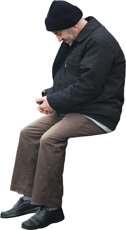 Contemplative Man Sitting Invisible Chair PNG Image