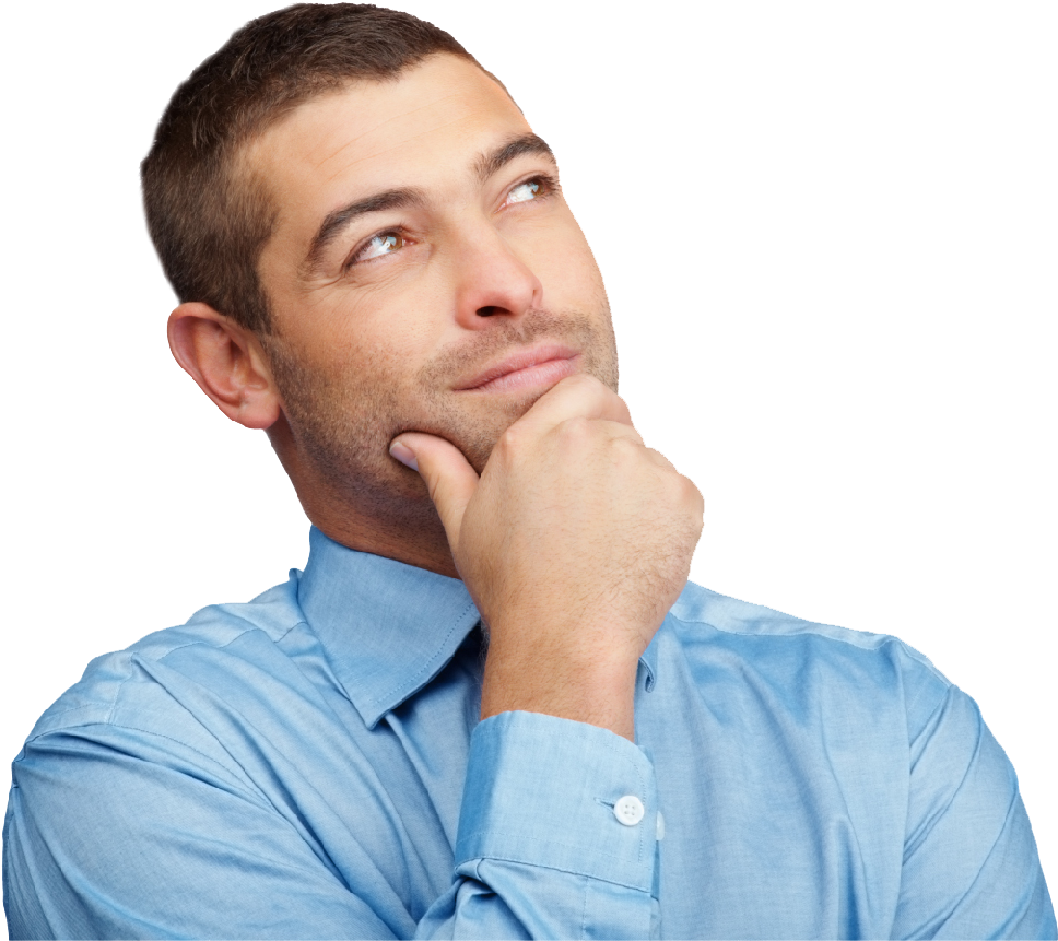 Contemplative Manin Blue Shirt PNG Image