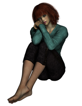 Contemplative Redhead3 D Art PNG Image