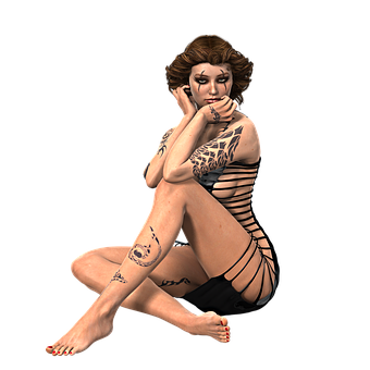 Contemplative Tattooed Woman3 D Art PNG Image