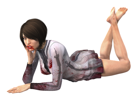 Contemplative3 D Rendered Woman Bloody Dress PNG Image